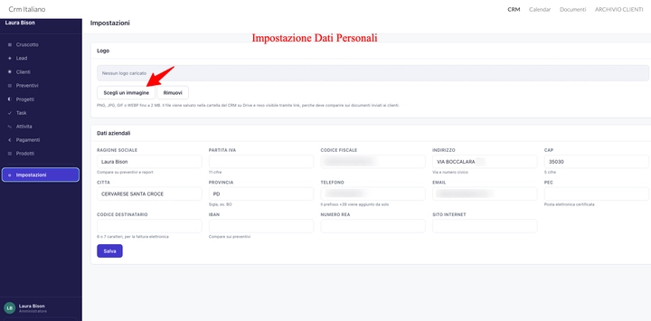 Impostazioni personali Gestionale per freelance su Google Workspace