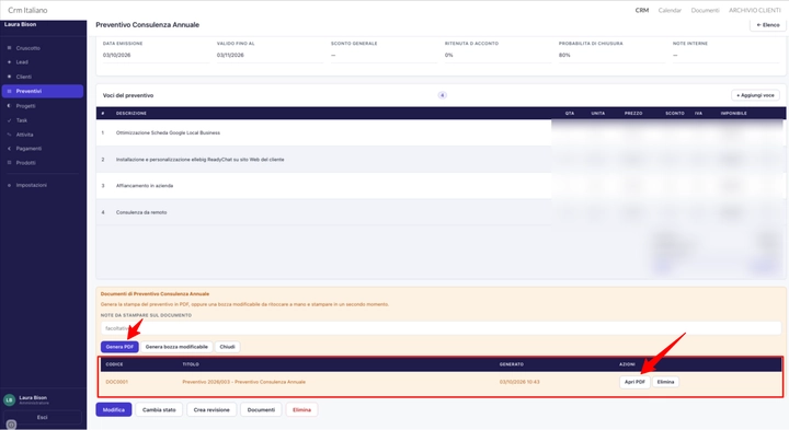 Particolare Crea Preventivo PDF Gestionale per freelance su Google Workspace