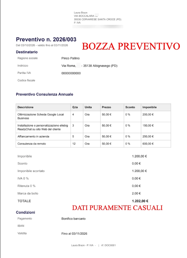Esempio Preventivo Gestionale per freelance su Google Workspace
