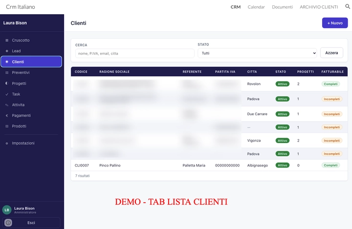 Scheda Lista Clienti Gestionale per freelance su Google Workspace