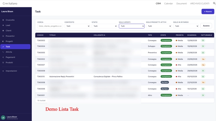 Scheda Lista Task Gestionale per freelance su Google Workspace